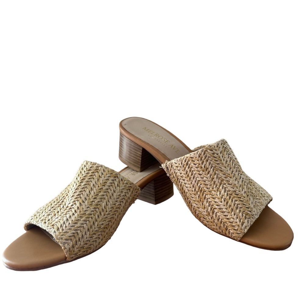 Melrose Ave. Faux Raffia Block Wedge Sandals womens size 8.5